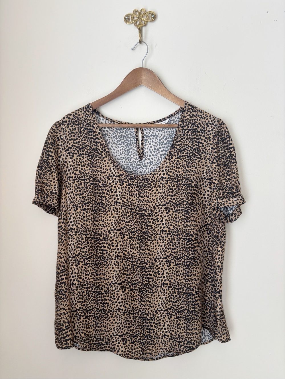 Emerson Fry Short Sleeve Silk Cheetah Animal Print Blouse Large